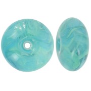 18x9 mm translucent resin bead rondelle - Green marbled turquoise x1