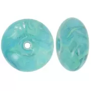 18x9 mm translucent resin bead rondelle - Green marbled turquoise x1