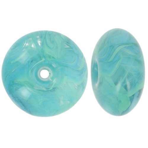18x9 mm translucent resin bead rondelle - Green marbled turquoise x1