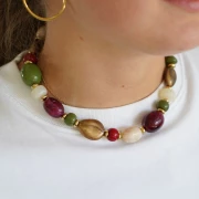 21x15 mm olive bead in translucent resin - Marbled garnet x1