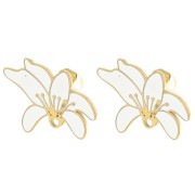 14x20mm Stainless steel 304L Flower earstuds - epoxy resin - Gold - White x2|raw }}