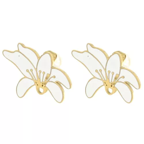 14x20mm Stainless steel 304L Flower earstuds - epoxy resin - Gold - White x2