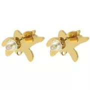 14x20mm Stainless steel 304L Flower earstuds - epoxy resin - Gold - White x2