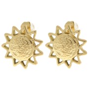 15mm 304L stainless steel Hammered sunburst earrings - Gold x2