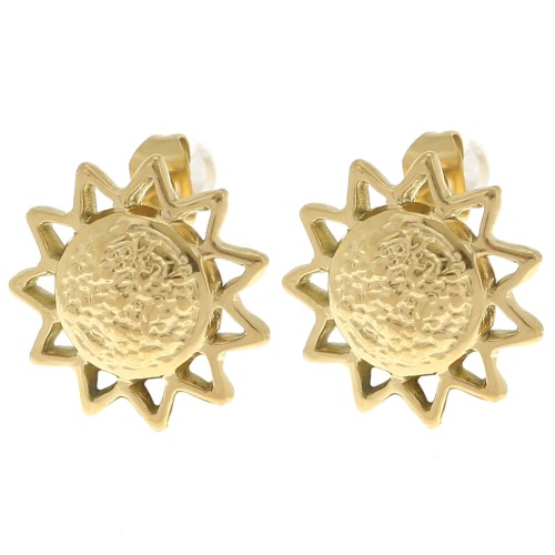 15mm 304L stainless steel Hammered sunburst earrings - Gold x2