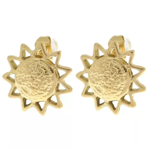 15mm 304L stainless steel Hammered sunburst earrings - Gold x2