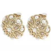 19mm rosette earstuds with rhinestones and imitation mother-of-pearl - 304L gold-plated stainless steel x2