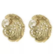 19mm rosette earstuds with rhinestones and imitation mother-of-pearl - 304L gold-plated stainless steel x2