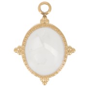 18x13mm 304L stainless steel Oval pendant with epoxy resin - Gold - White x1|raw }}