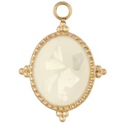 18x13 mm oval pendant with epoxy resin - Gold-plated 304L stainless steel - Cream x1