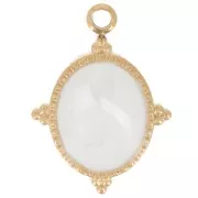 18x13mm 304L stainless steel Oval pendant with epoxy resin - Gold - White x1