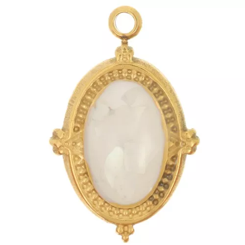 20.5x13mm 304L stainless steel Oval pendant with epoxy resin - Gold - White x1