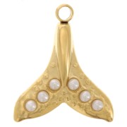 15x13mm St. steel 304L Whale tail charm imit mother-of-pearl cabochons - Gold x1