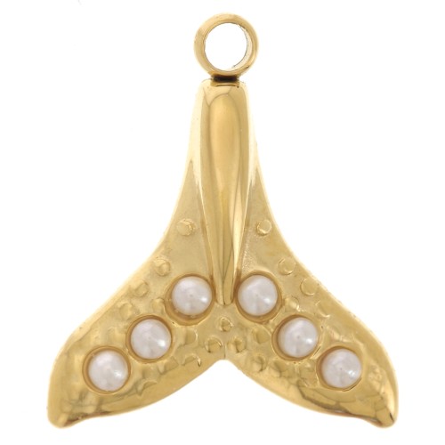 15x13mm St. steel 304L Whale tail charm imit mother-of-pearl cabochons - Gold x1