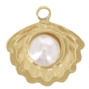 10mm 304L stainless steel shell charm with imitation mother-of-pearl bead - Goldx1