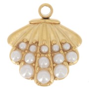 11x10mm scallop charm with imitation mother-of-pearl cabochons - 304L gold-plated stainless steel x1