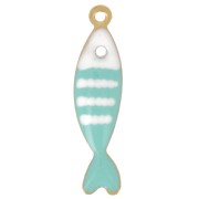 18.5x5mm 304L stainless steel Striped fish charm in epoxy resin - Turquoise x1|raw }}