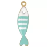 18.5x5mm 304L stainless steel Striped fish charm in epoxy resin - Turquoise x1