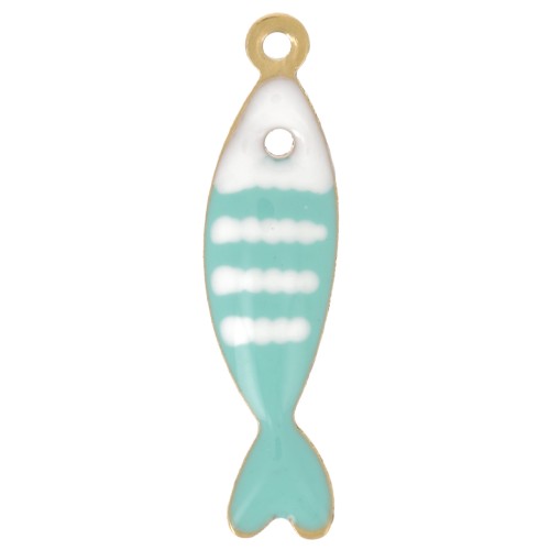 18.5x5mm 304L stainless steel Striped fish charm in epoxy resin - Turquoise x1