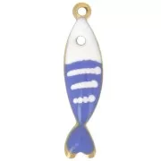 18.5x5mm 304L stainless steel Striped fish charm in epoxy resin - Royal blue x1