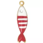 18.5x5mm 304L stainless steel Striped fish charm in epoxy resin - Red x1