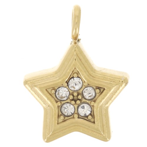 11x8.5mm 304L stainless steel star charm with zirconium oxides - Gold x1