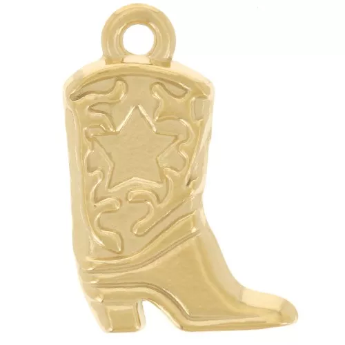 21x13mm 304L stainless steel Santiag pendant - cowboy boot - Gold x1