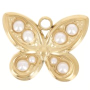 304L st. steel Butterfly charm with imitation mother-of-pearl beads - Gold x1|raw }}