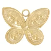 304L st. steel Butterfly charm with imitation mother-of-pearl beads - Gold x1