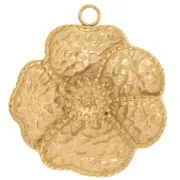 20mm 304L Stainless Steel Textured Flower Pendant - Gold x1