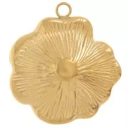 20mm 304L Stainless Steel Textured Flower Pendant - Gold x1
