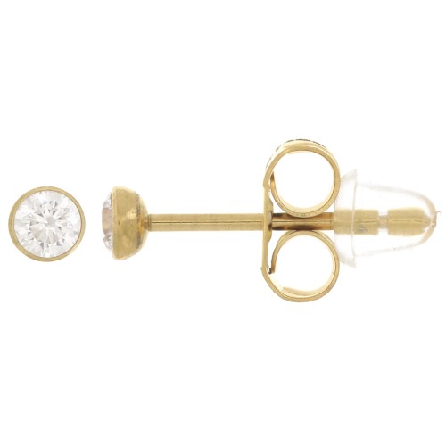 3mm 304L stainless steel round earrings with zirconium oxide - Gold x2