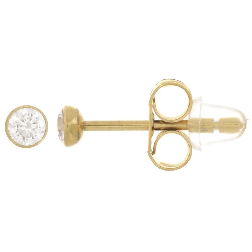 3mm 304L stainless steel round earrings with zirconium oxide - Gold x2