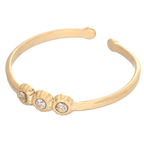 Thin ring T53 to T62 - 3 zirconium oxides - 304 Gold stainless steel - Crystal x1