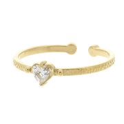 T51 to T62 thin ring with heart-shaped zirconium oxide - 304L gold-plated stainless steel - Crystal x1