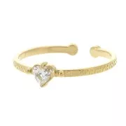 T51 to T62 thin ring with heart-shaped zirconium oxide - 304L gold-plated stainless steel - Crystal x1