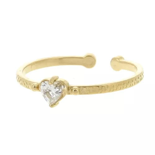 T51 to T62 thin ring with heart-shaped zirconium oxide - 304L gold-plated stainless steel - Crystal x1
