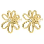 16mm 304L stainless steel Hollow flower earrings zirconium oxide - Gold x2