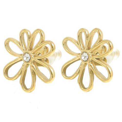 16mm 304L stainless steel Hollow flower earrings zirconium oxide - Gold x2