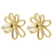 16mm 304L stainless steel Hollow flower earrings zirconium oxide - Gold x2