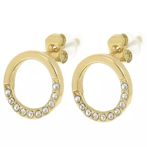 12mm 304L stainless steel Zirconium oxide hollow hoop earrings - Gold x2