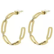 31mm 304L st. steel Open round hoop earrings with rhinestones - gold x2