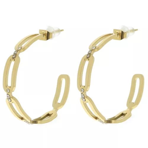 31mm 304L st. steel Open round hoop earrings with rhinestones - gold x2