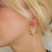 31mm 304L st. steel Open round hoop earrings with rhinestones - gold x2