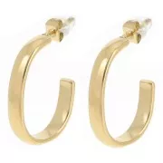 24mm 304L stainless steel oval hoop earrings - half-round wire - Gold x2