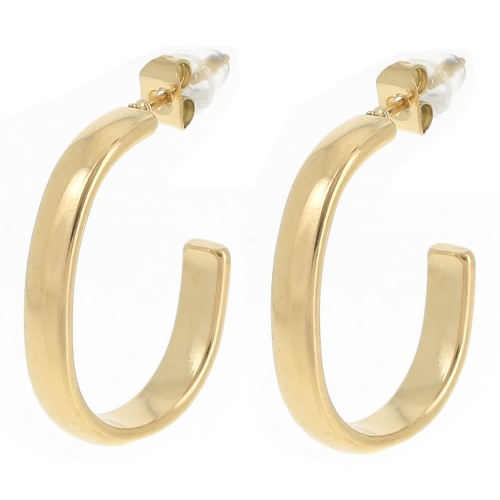 24mm 304L stainless steel oval hoop earrings - half-round wire - Gold x2