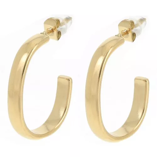 24mm 304L stainless steel oval hoop earrings - half-round wire - Gold x2