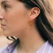 24mm 304L stainless steel oval hoop earrings - half-round wire - Gold x2