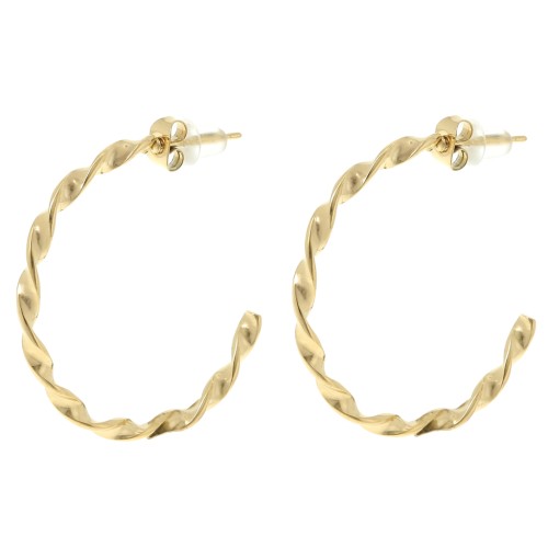 32mm 304L stainless steel open twisted round hoop earrings - Gold x2