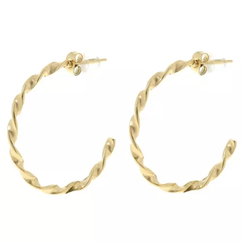 32mm 304L stainless steel open twisted round hoop earrings - Gold x2